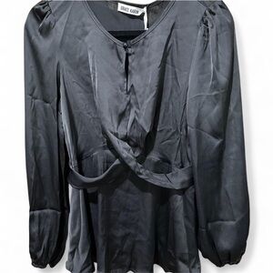 Grace Karin Silky Black Blouse with Elegant Design
